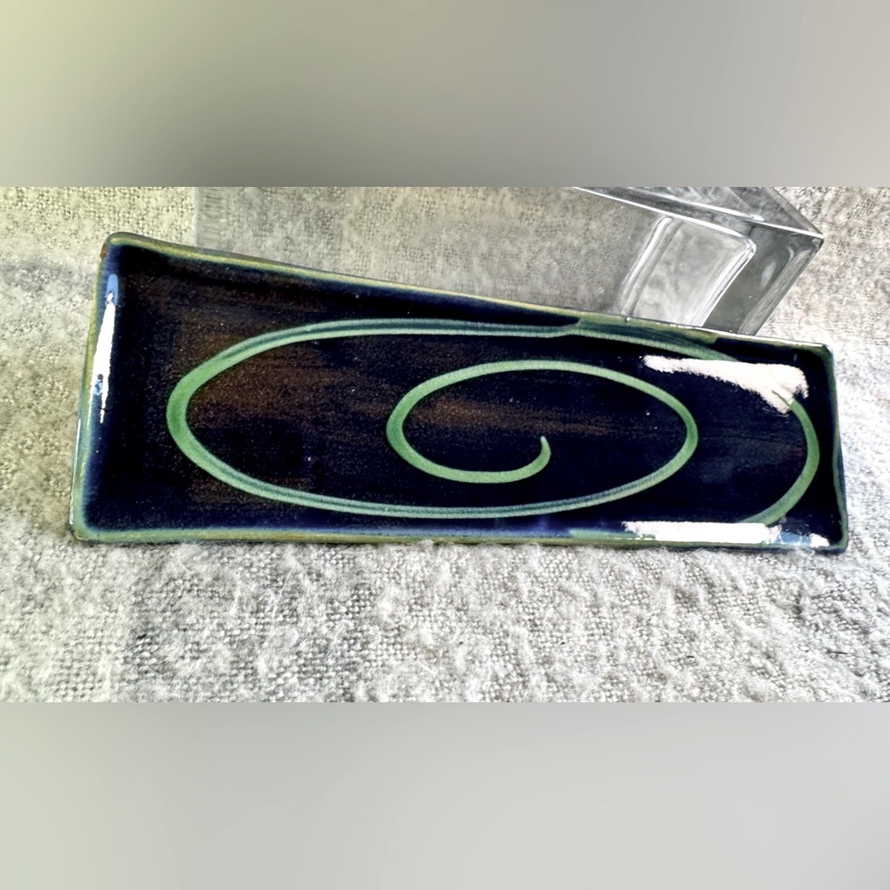 ‘Barbados Earthworks’ Abstract Green & Blue Ceramic Pottery Accent Tray